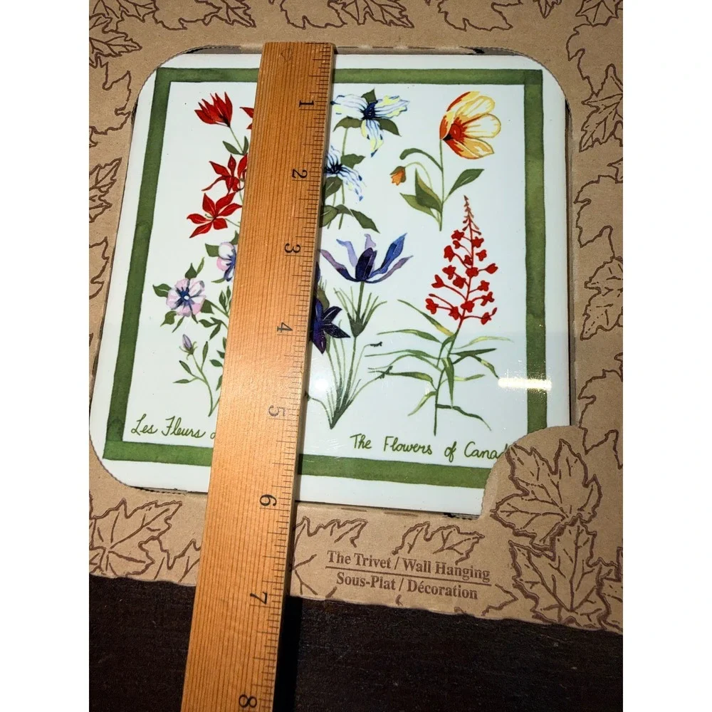 Panabo Flowers of Canada Ceramic Tile Trivet Wall Hanging Cork Back 6x6 NEW